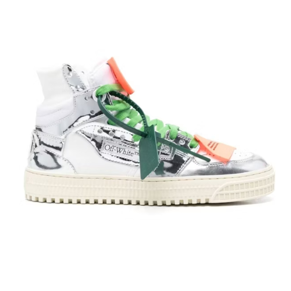 OFF-WHITE 3.0 Off Court Leather High-Top Sneakers White Silver Womens Size EU 38